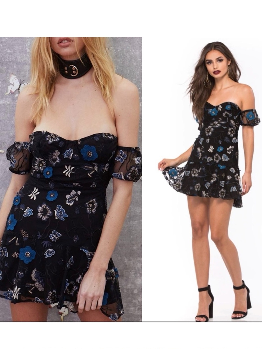 Gorgeous BNWT For Love & Lemons Botanic Strapless Dress, Black Blue Floral, s